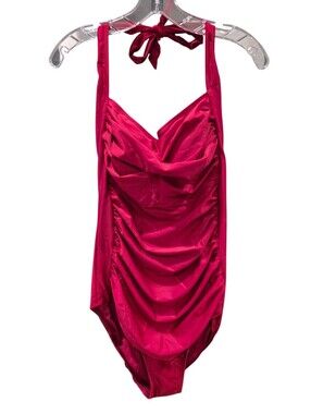 Smismivo Ruched Halter One-Piece Swimsuit in Deep Wine Red Size Large